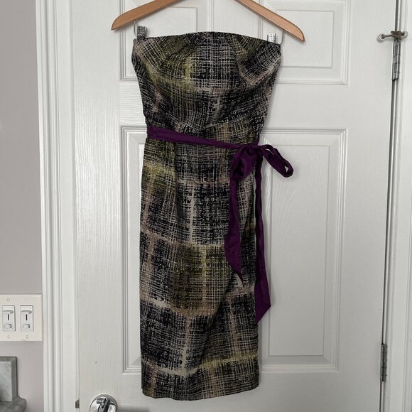 Anthropologie Strapless Dress Edme & Esyllte Geometric Navy Green Purple Sz 2 - Picture 1 of 8